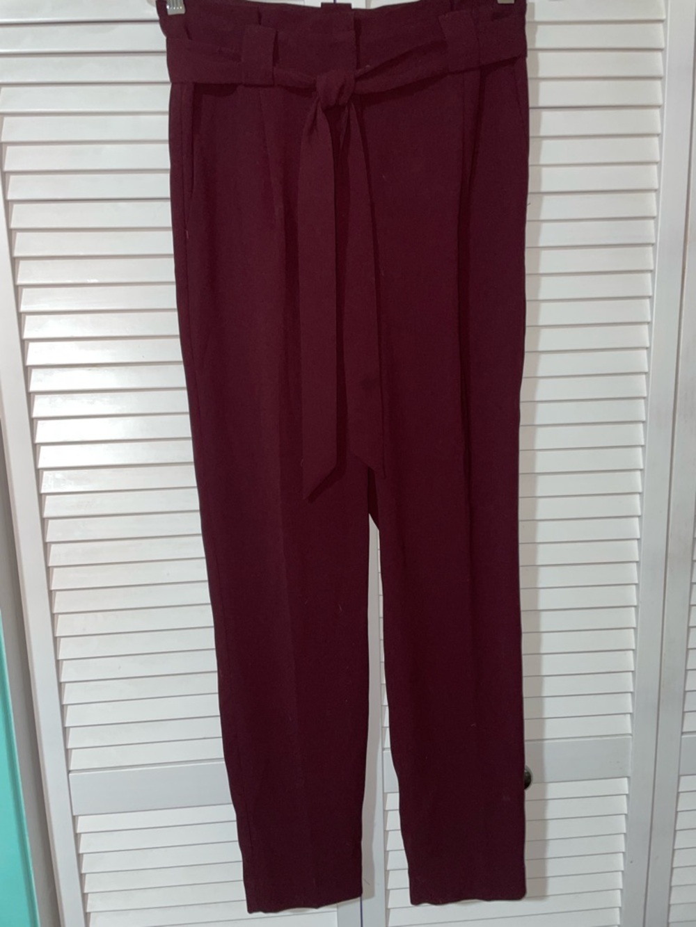 Women's Deep Burgundy/deep plum color Paperbag Waist Trousers